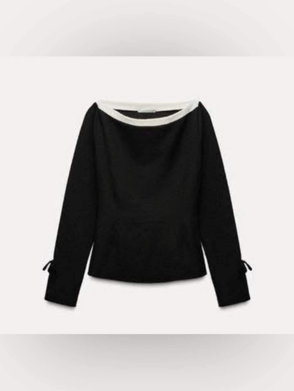Zara Black Long Sleeve Boatneck Tee with White Trim